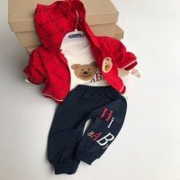 Lot de 3 veste bébé et logo ours - Rouge