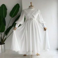 Robe de soirée à manches bouffantes et à double boutonnage RFC - Blanc