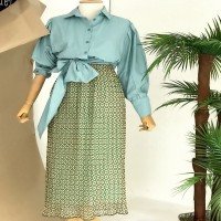 Jupe En Mousseline De Soie À Motif Géométrique Plissée Mince ZD - Vert