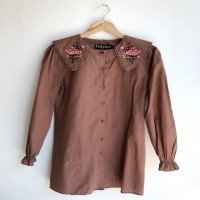 Chemise brodée à col PT - Marron