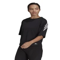 Черная однотонная женская футболка adidas с круглым вырезом HE0308 W FI 3S TEE