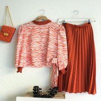 Костюм с плиссированной юбкой BT Zebra Pattern - оранжевый