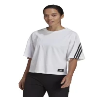 Белая однотонная женская футболка adidas с круглым вырезом HE0309 W FI 3S TEE